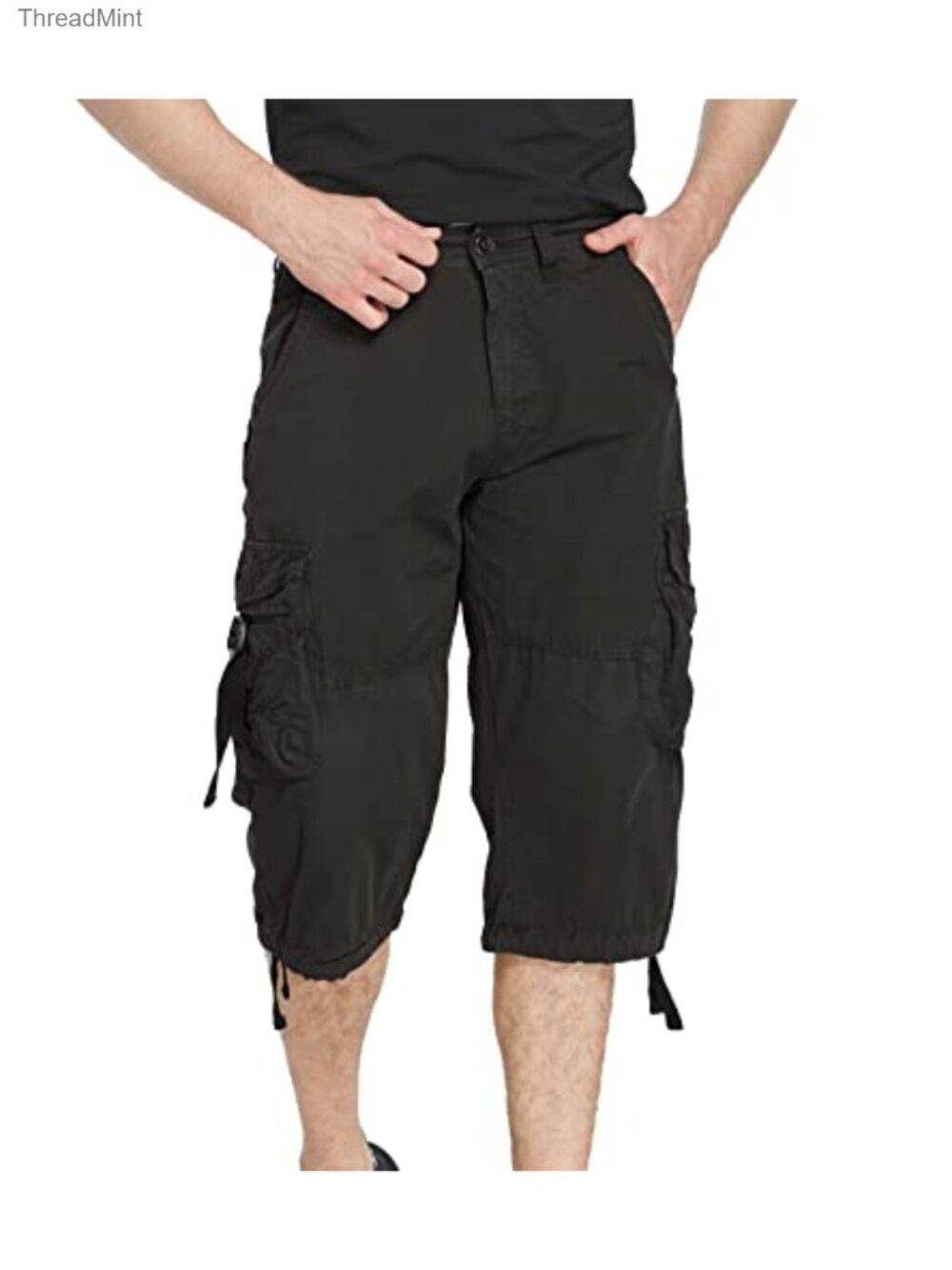 Men's Cargo Shorts 3/4 Relaxed Fit Capri Pants Cotton Multi-Pocket